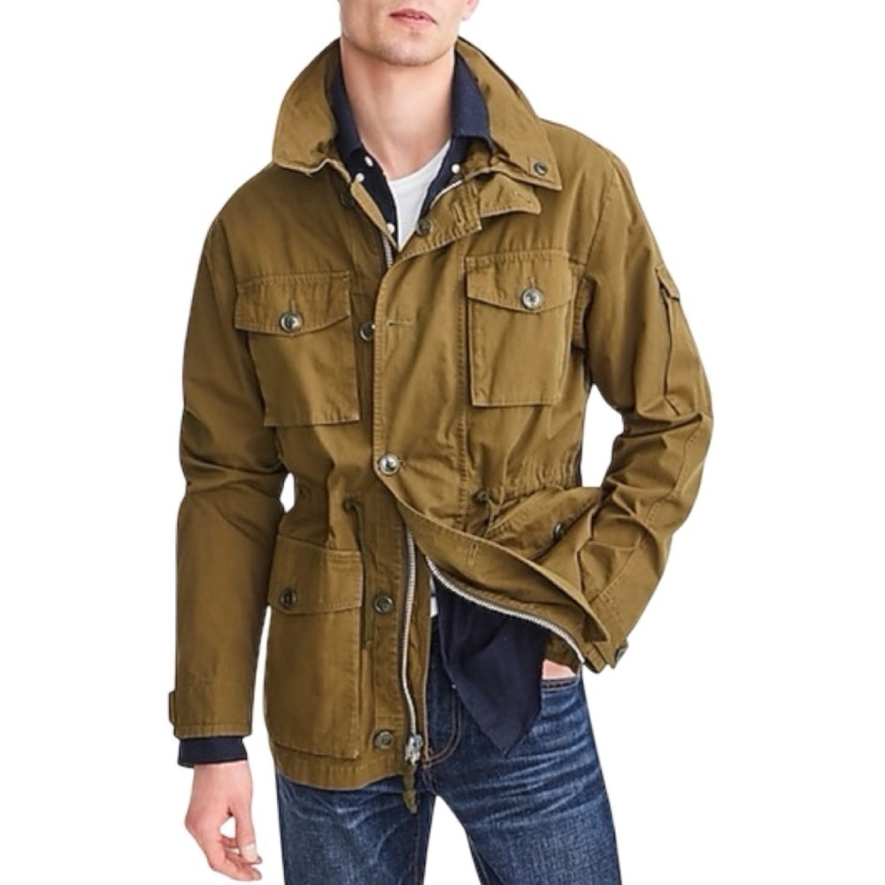 Upcycled Utility Jacket Mens Size Large J Crew Field Mechanic Jacket Army Tan - Picture 16 of 16
